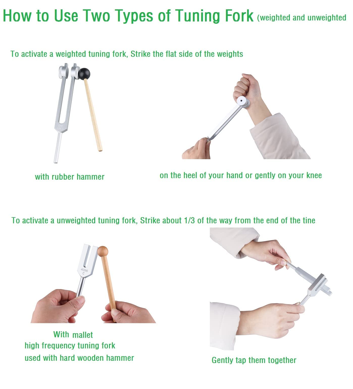 4Pcs Tuning Fork Medical Sound Healing Set(128Hz, Om 136.1Hz, Mi 528Hz, 4096Hz), Tuning Fork Chakra Solfeggio Meditation Biofiel