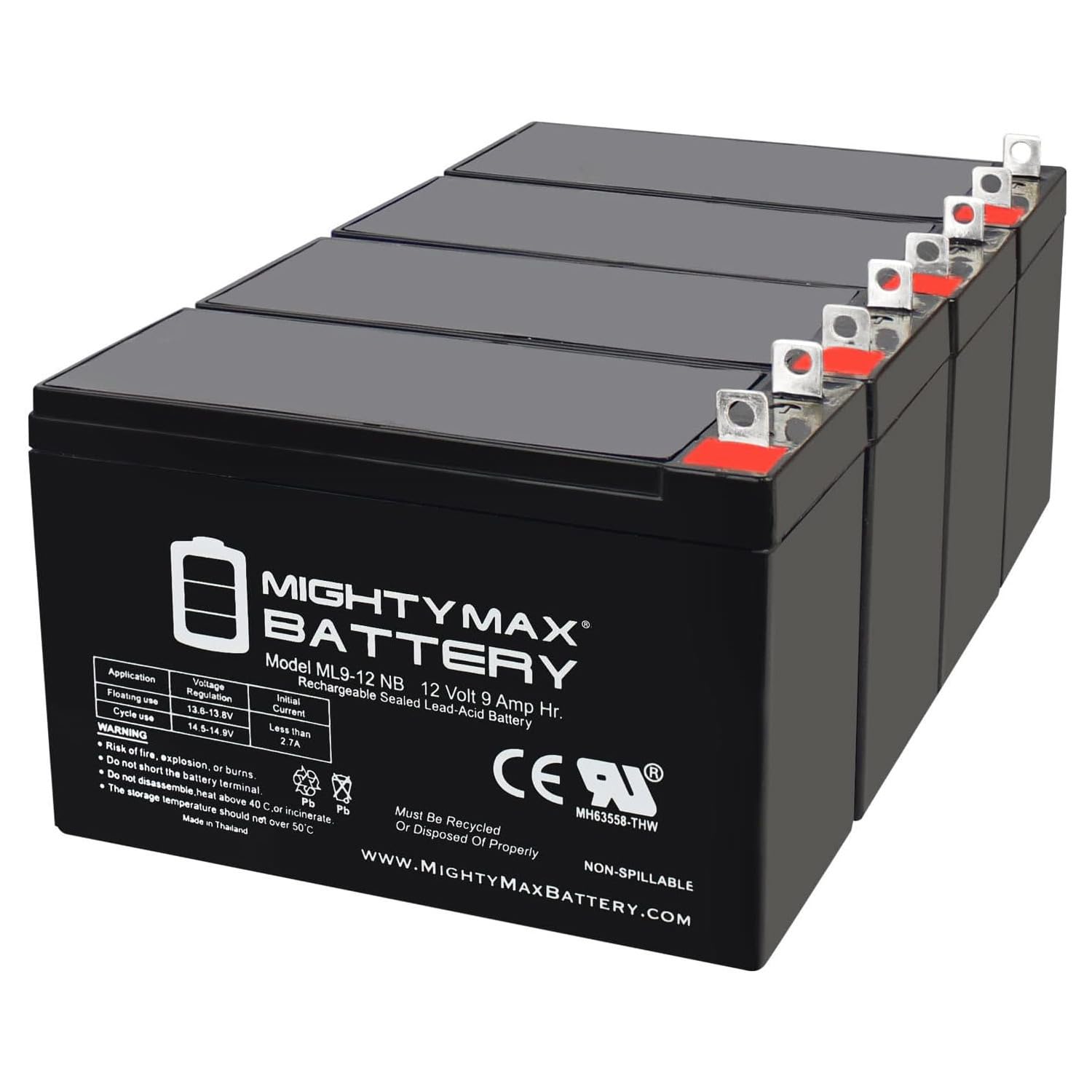 Mighty Max Battery 12 Volt 9 AH SLA Battery NB Terminal - 4 Pack