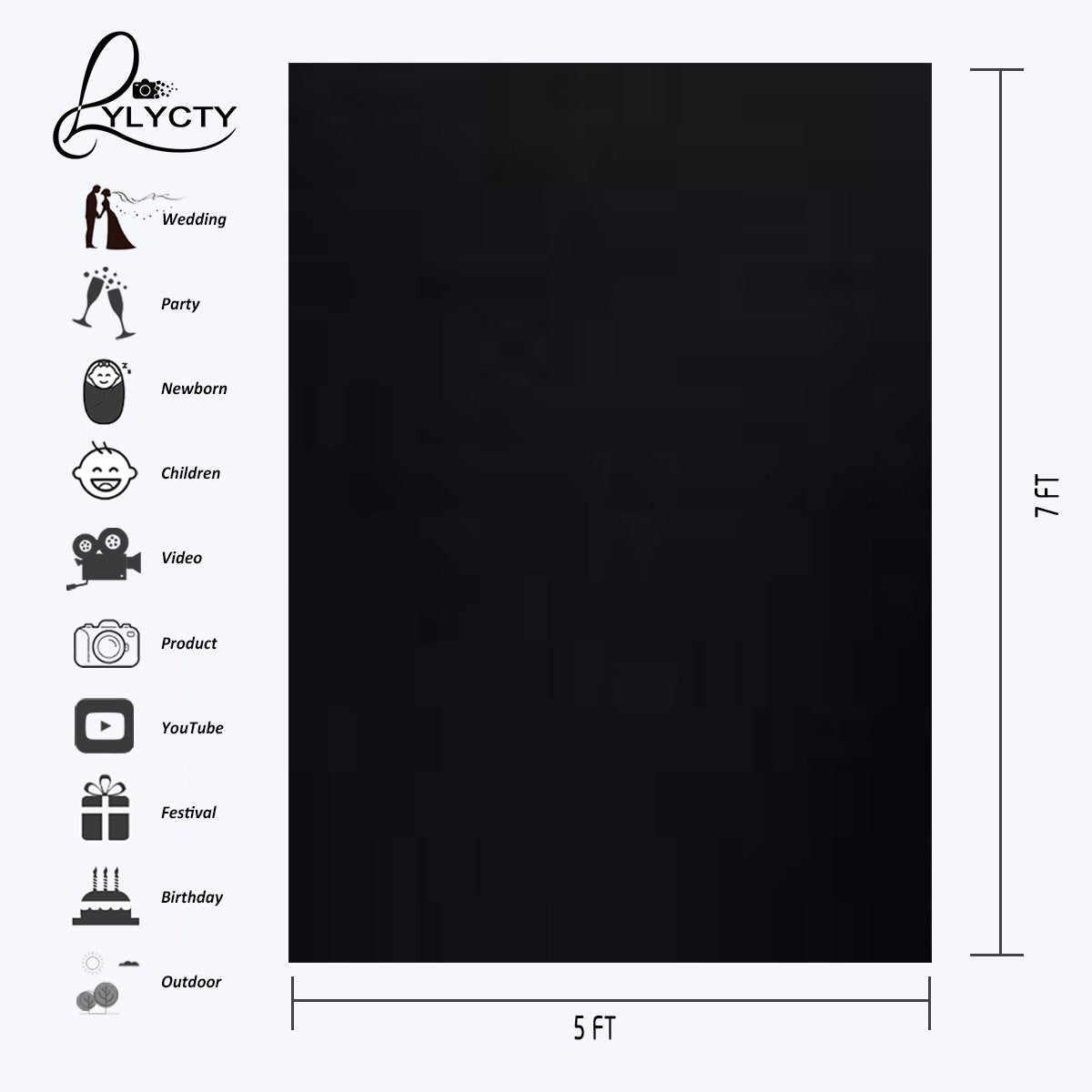 Lylycty County Background 5X7Ft Non Woven Fabric Solid Color Black Screen Photo Backdrop Studio Photography Props Ly062