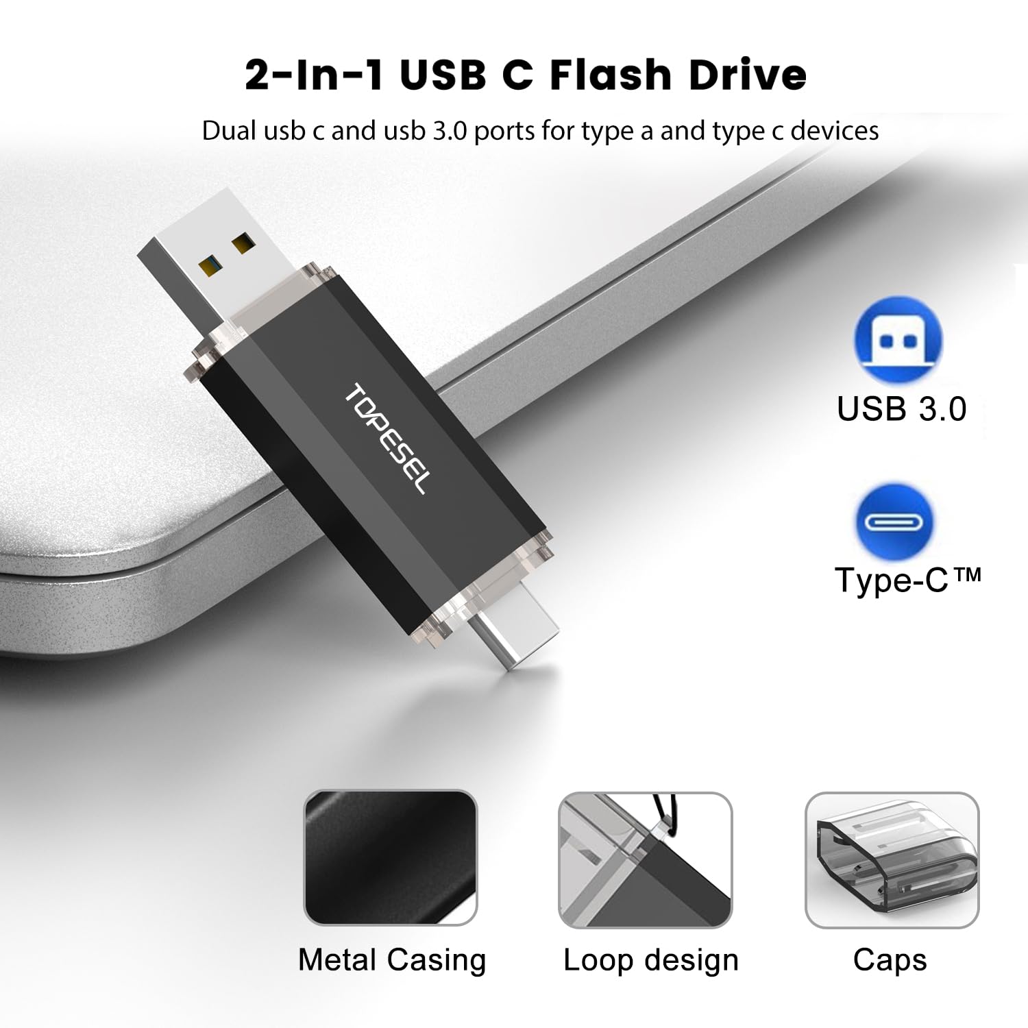 Topesel Type C 2 Pack 128Gb Usb C Flash Drive Dual 2 In 1 Usb C Thumb Drive Usb 3.0/3.1 Gen1 Usb C Drive 128 Gb Usb C Memory Stick With Led Indicator For Easy Data Sharing Between Pc And Smartphones