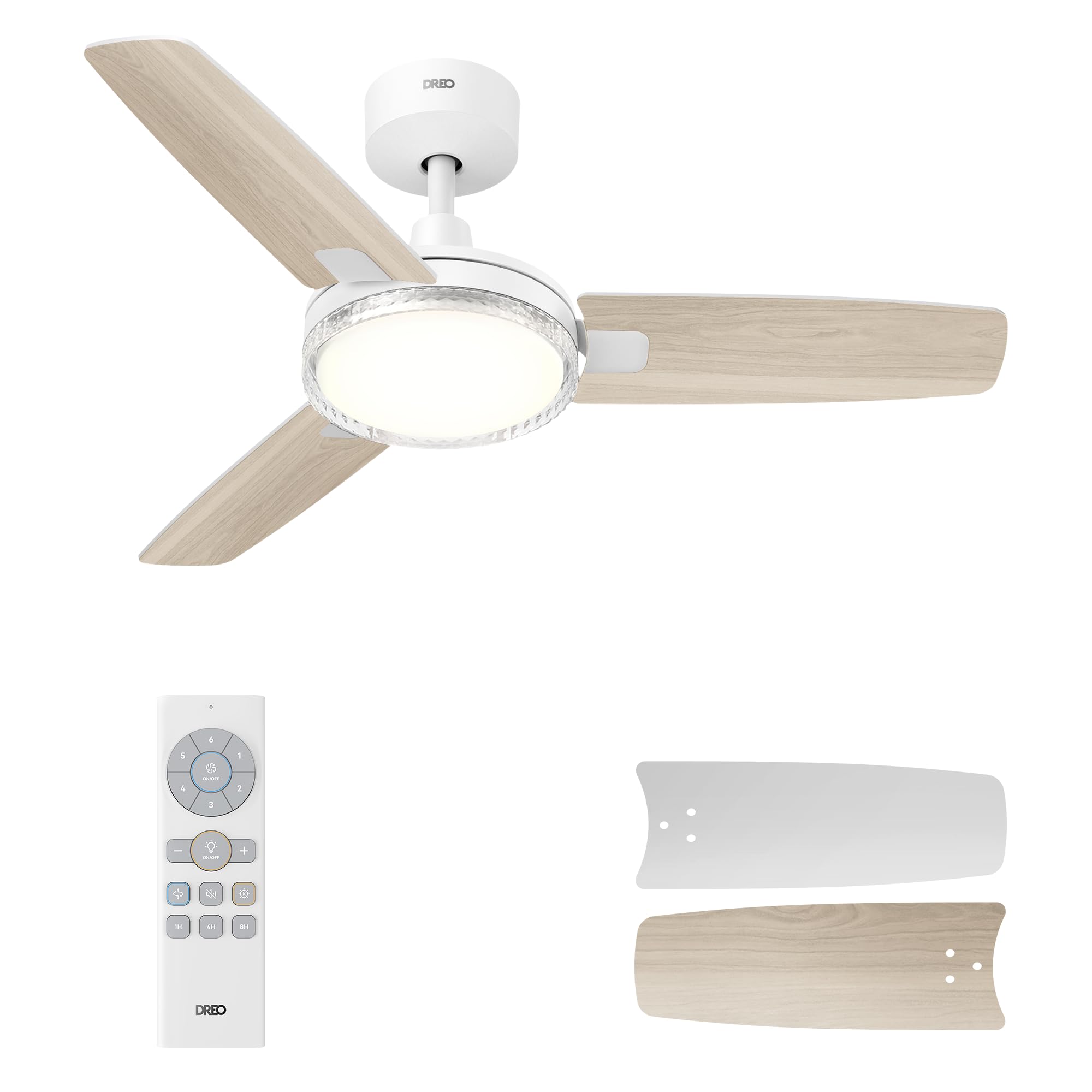 Dreo Ceiling Fans with Lights and Remote, 42 White Ceiling Fan, 5CCT, 6-Level Dimmable, 6 Speeds, Quick-install, Quiet Reversi