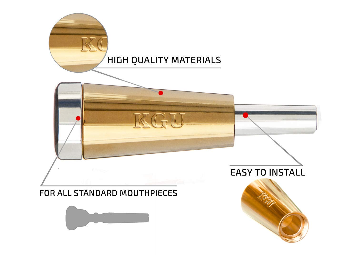 Trumpet Mouthpiece Booster Kgubrass. Custom Made Cone Trumpet Booster Kgu Gold Plated 24K Color