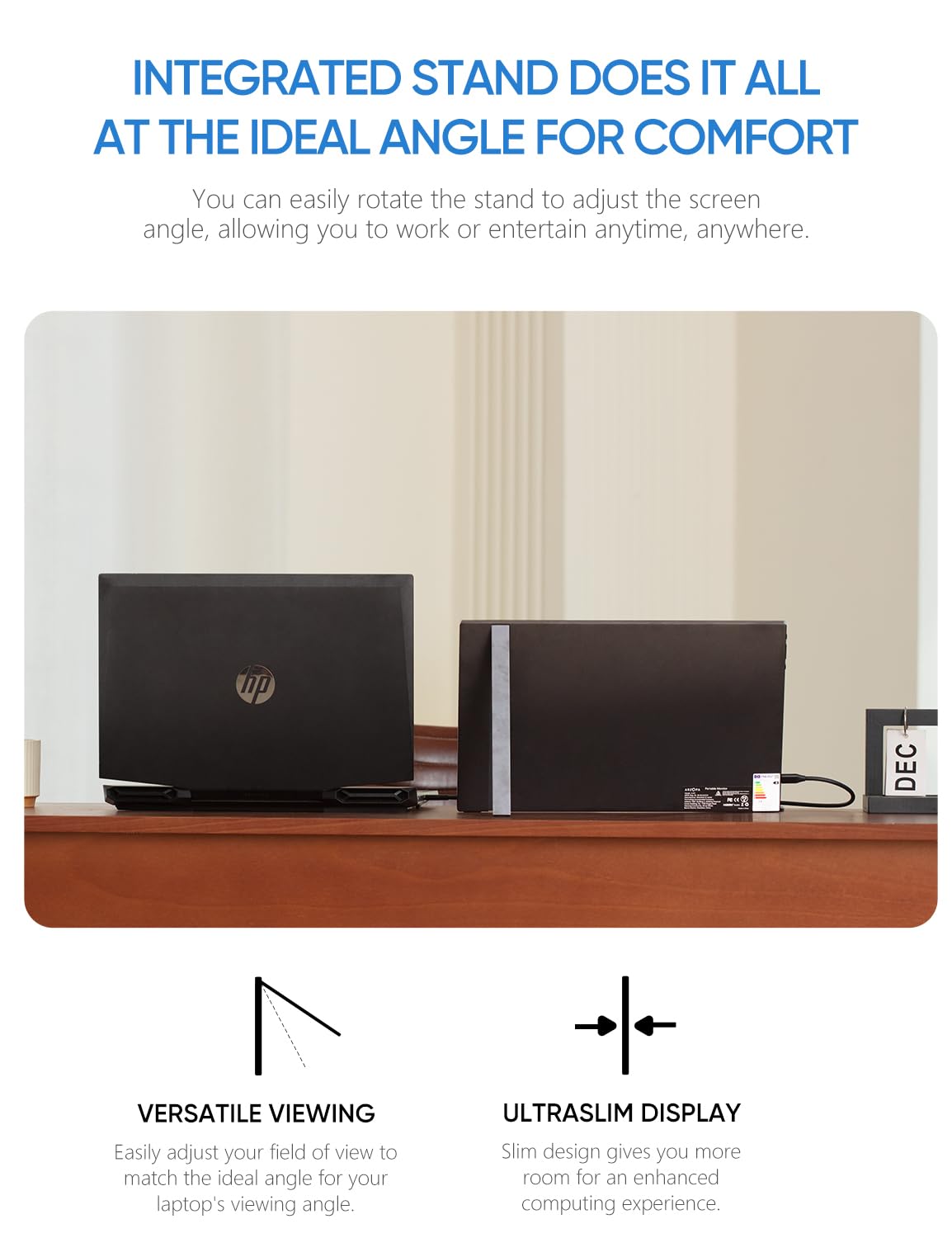 Arzopa Portable Monitor Kickstand, 14.0'' Ultra Slim Portable Laptop Monitor Fhd 1080P External Display With Dual Speakers Secon