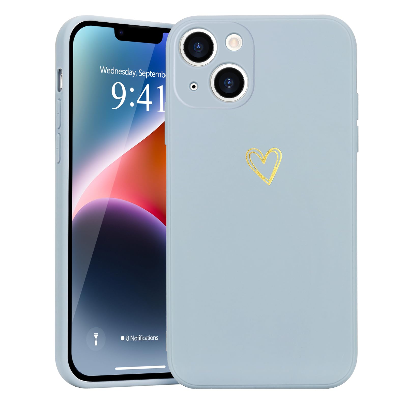Wirvyuer For Iphone 14 Case Cute Slim Shockproof Phone Case With Wireless Charging Support And Protection, Light Blue