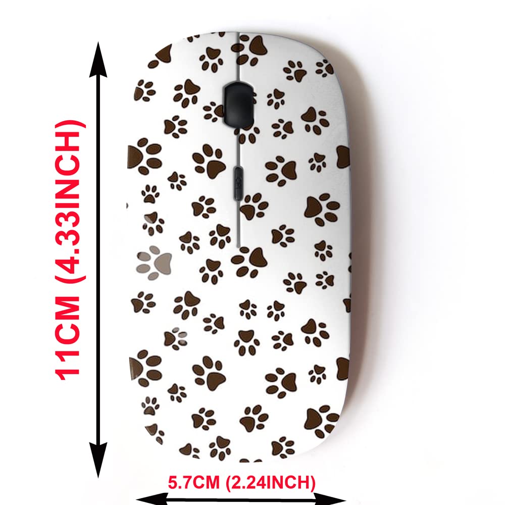 2.4G Wireless Mouse With Cute Pattern Design For All Laptops And Desktops With Nano Receiver - Cat Dog Brown Paw Prints