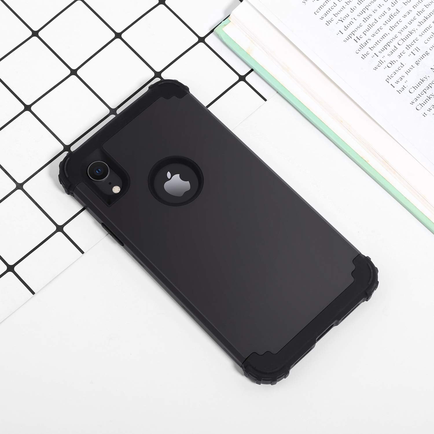 Idweel For Iphone Xr Case, Case For Iphone Xr With Tempered Glass Screen Protector, 3 In 1 Shockproof Slim Hybrid Heavy Duty Har