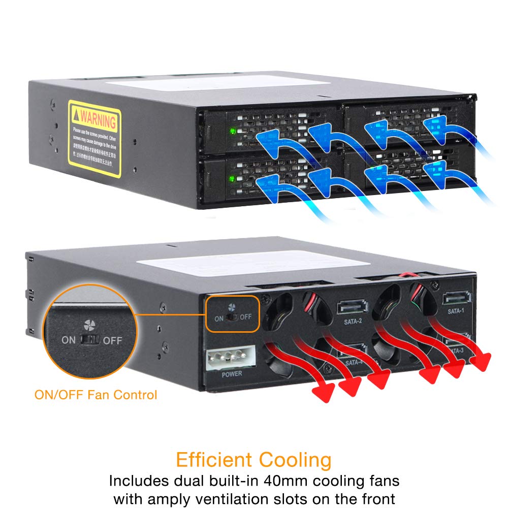 Icy Dock Full Metal 4 X 2.5 Sas/Sata Hdd/Ssd Mobile Rack Enclosure For 5.25 Bay (With Fan Control) | Tougharmor Mb994Sp-4Sb-1