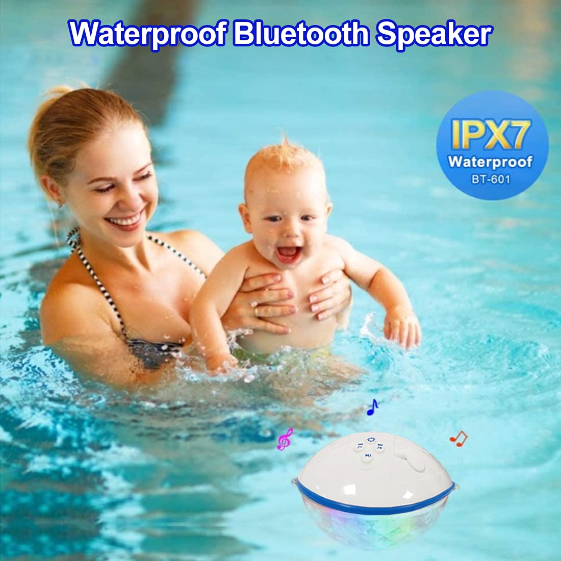 Kingsom Pool Bluetooth Speakers With Led Lights,Ipx7 Waterproof Floating Speaker,Stereo Sound,Built In Mic,Wireless Shower Speaker For Hot Tub,Kayaking,Outdoor Travel,Picnic (Updated)