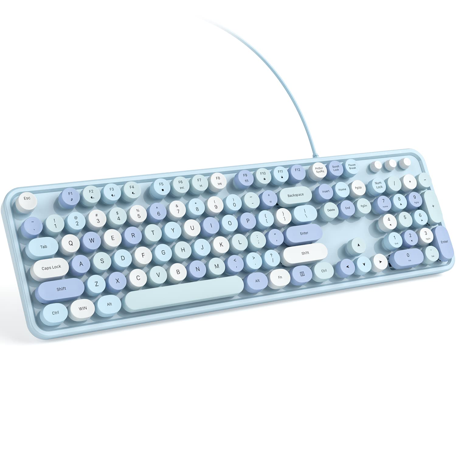Knowsqt Wired Computer Keyboard   Blue Colorful Full Size Round Keycaps Typewriter Keyboards For Windows, Laptop, Pc, Desktop, M