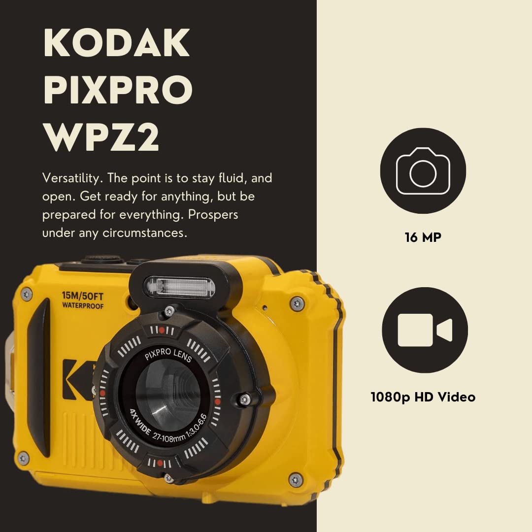Kodak Pixpro Wpz2 Rugged Waterproof 16Mp Digital Camera With 4X Optical Zoom With Koah Nostrand Gadget Bag With Accessory Kit, 3