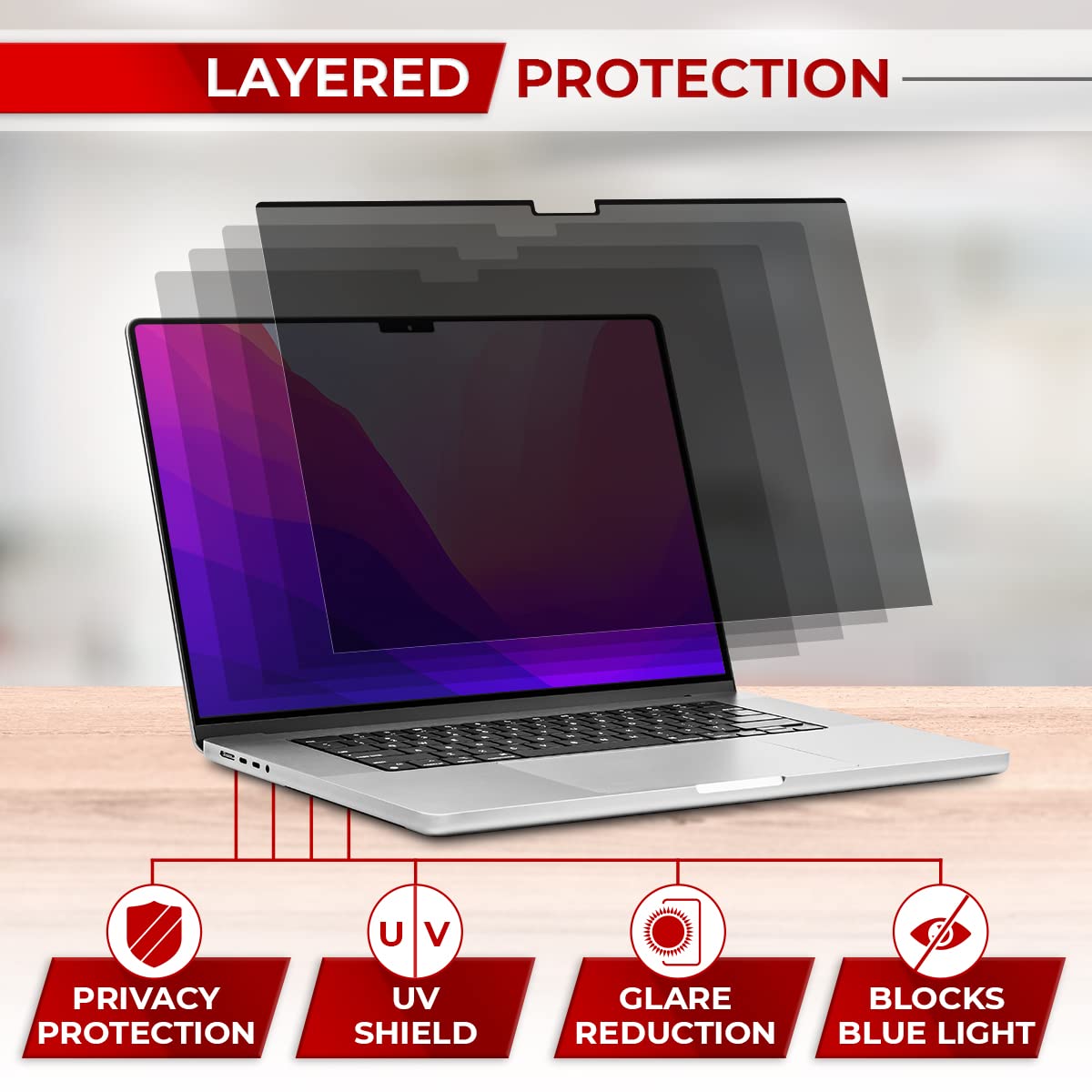 Sightpro Magnetic Privacy Screen For Macbook Pro 16 Inch (2021, 2022, 2023, M1, M2, M3, Pro, Max) Removable Laptop Privacy Filte