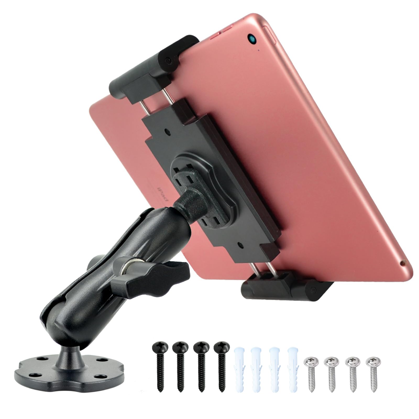 Vaubortti Aluminum Arm Heavy Duty Tablet Mount Drill Base   For 6.5'' 12.9'' Tablet Ipad Pro/Mini, Ipad Holder For Truck, Cars,D