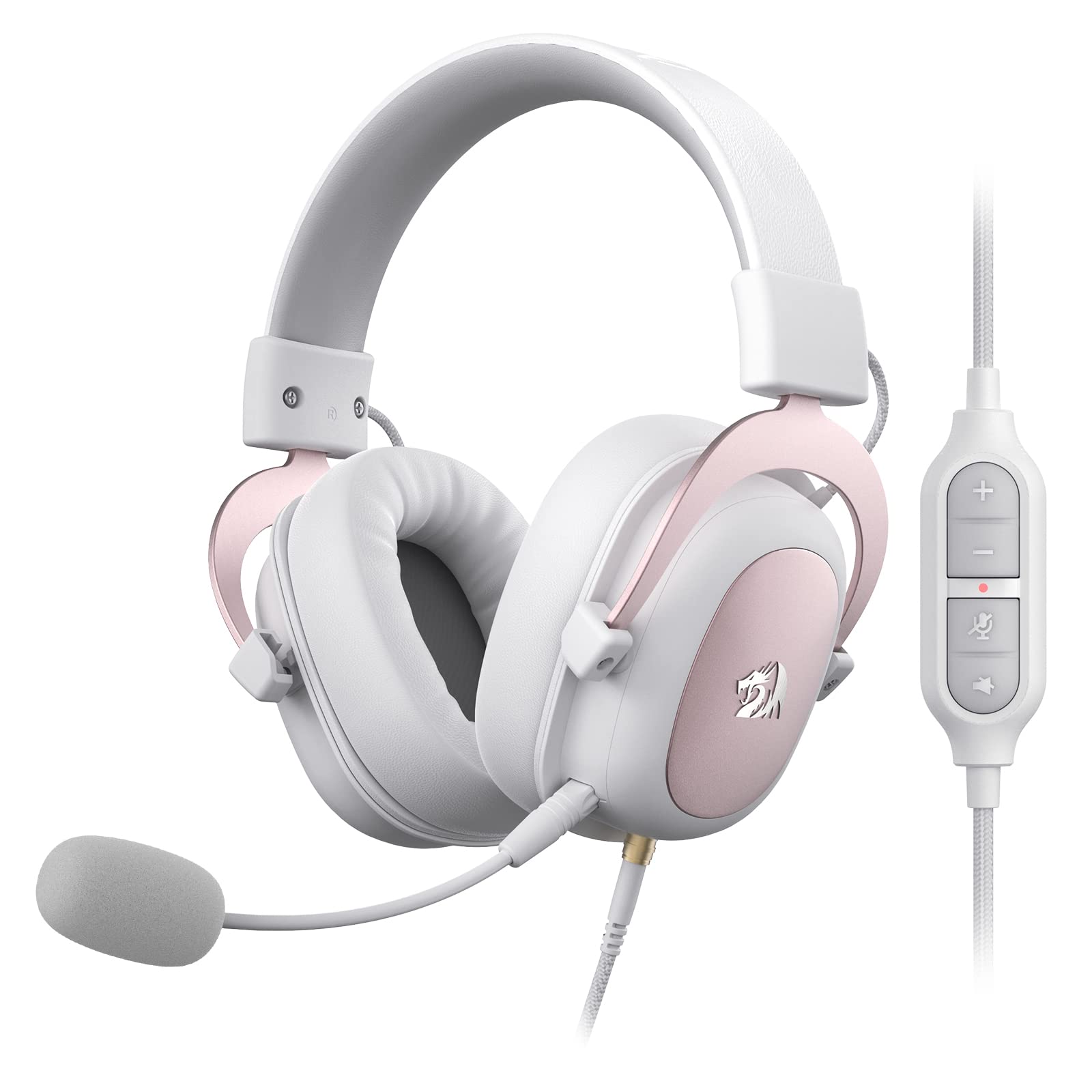 Redragon H510 Zeus White Wired Gaming Headset   7.1 Surround Sound   Memory Foam Ear Pads   53Mm Drivers   Detachable Microphone