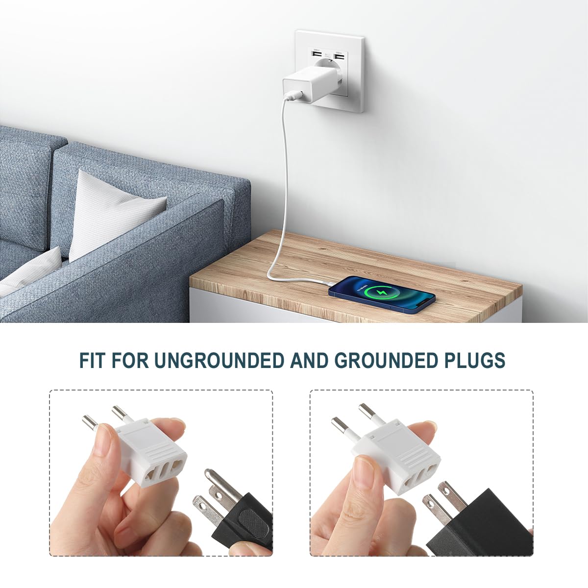 Lenink 6 Packs Us To Europe Plug Adapter, Type C Travel Adapter, Fireproof Portable European Power Converter Plug For Usa To Eu