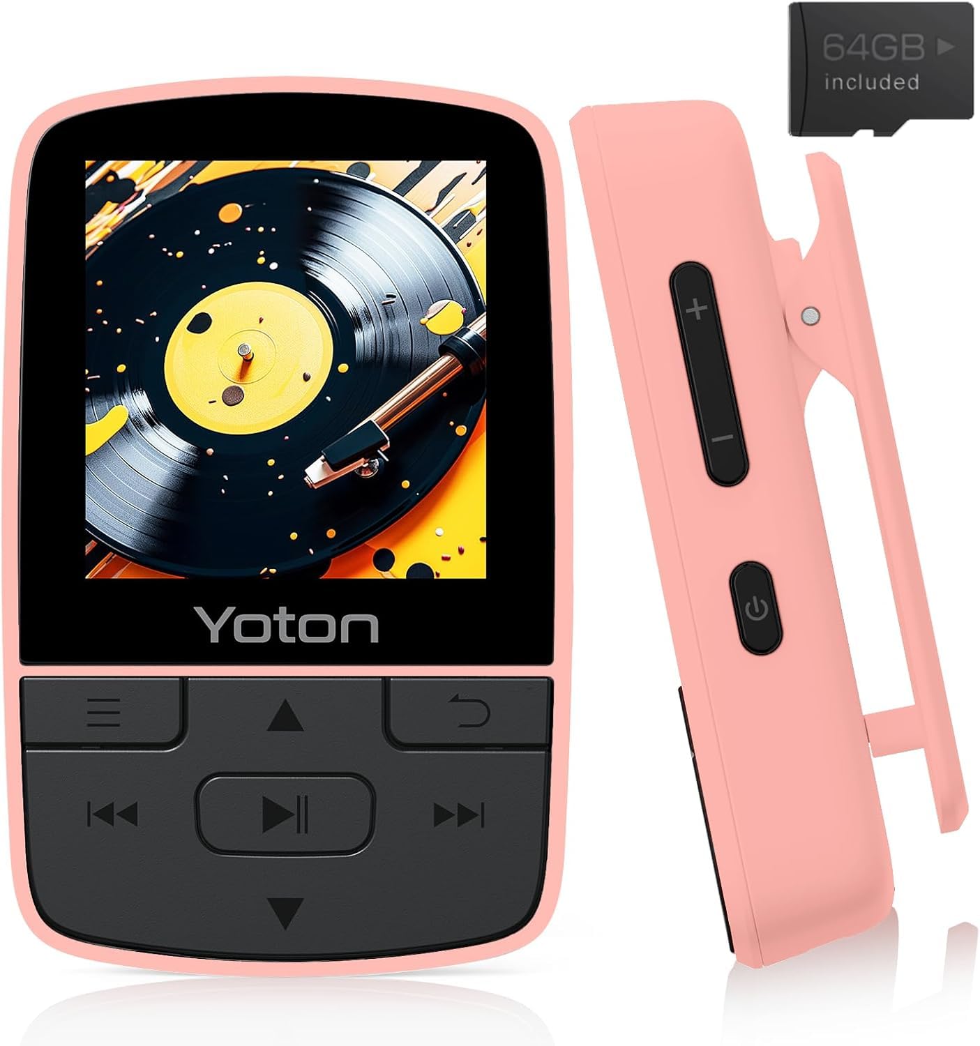 Yoton MP3 Player with Bluetooth 5.2, 64GB Large Storage, HiFi-Music, Mini Size, with Sports Clip, Independent Volume Botton, FM 