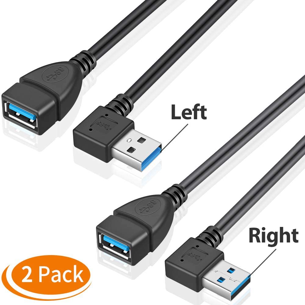 Urwoow 2 Pack Superspeed Usb 3.0 Angle Male To Female Extension Cable Convertor Adapter Extender Cord Left And Right Angle One E