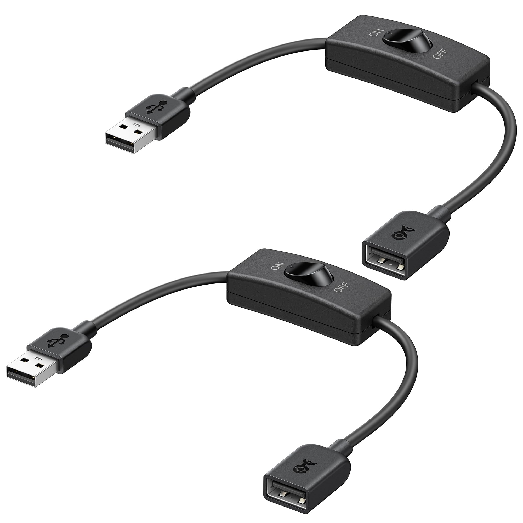Cable Matters 2 Pack USB On Off Switch 1 ft Support Data and Power, Short USB Extension Cable with On Off Switch (USB Power Switch)