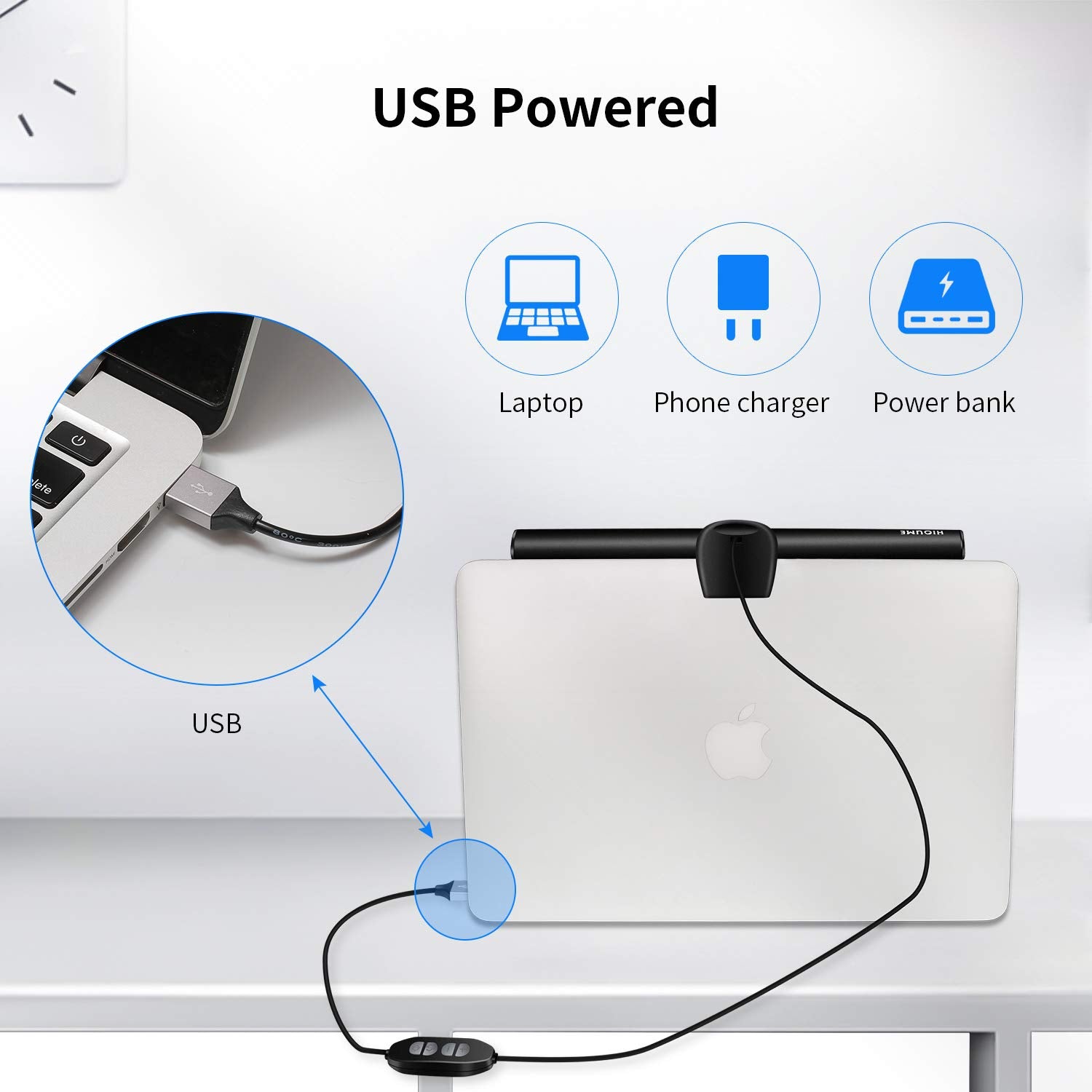 HIOUME Laptop Monitor Light Bar USB LED e-Reading Lamp No Glare Black Aluminum