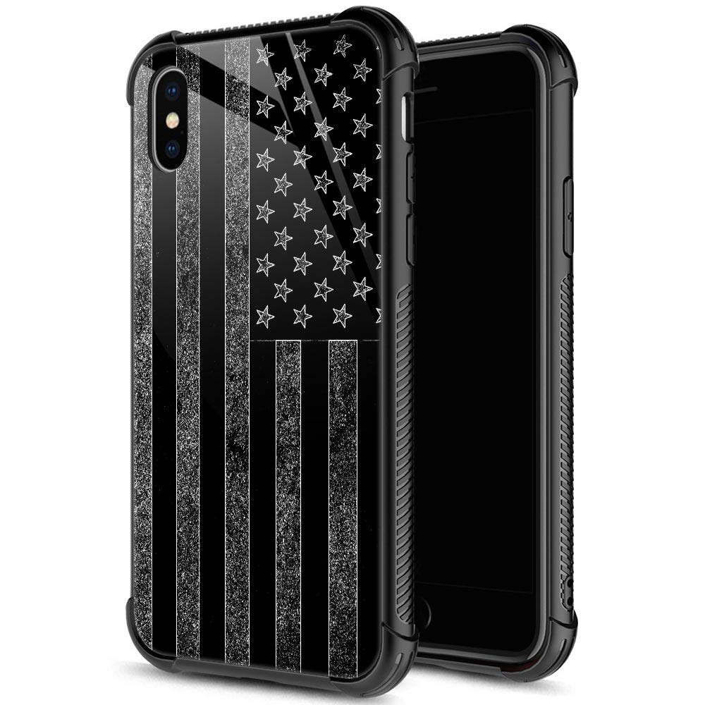 Zhegailian Case Compatible With Iphone Xs,Gray Flag Case For Iphone X For Boys Men,Pattern Design Anti Scratch Organic Glass Cas