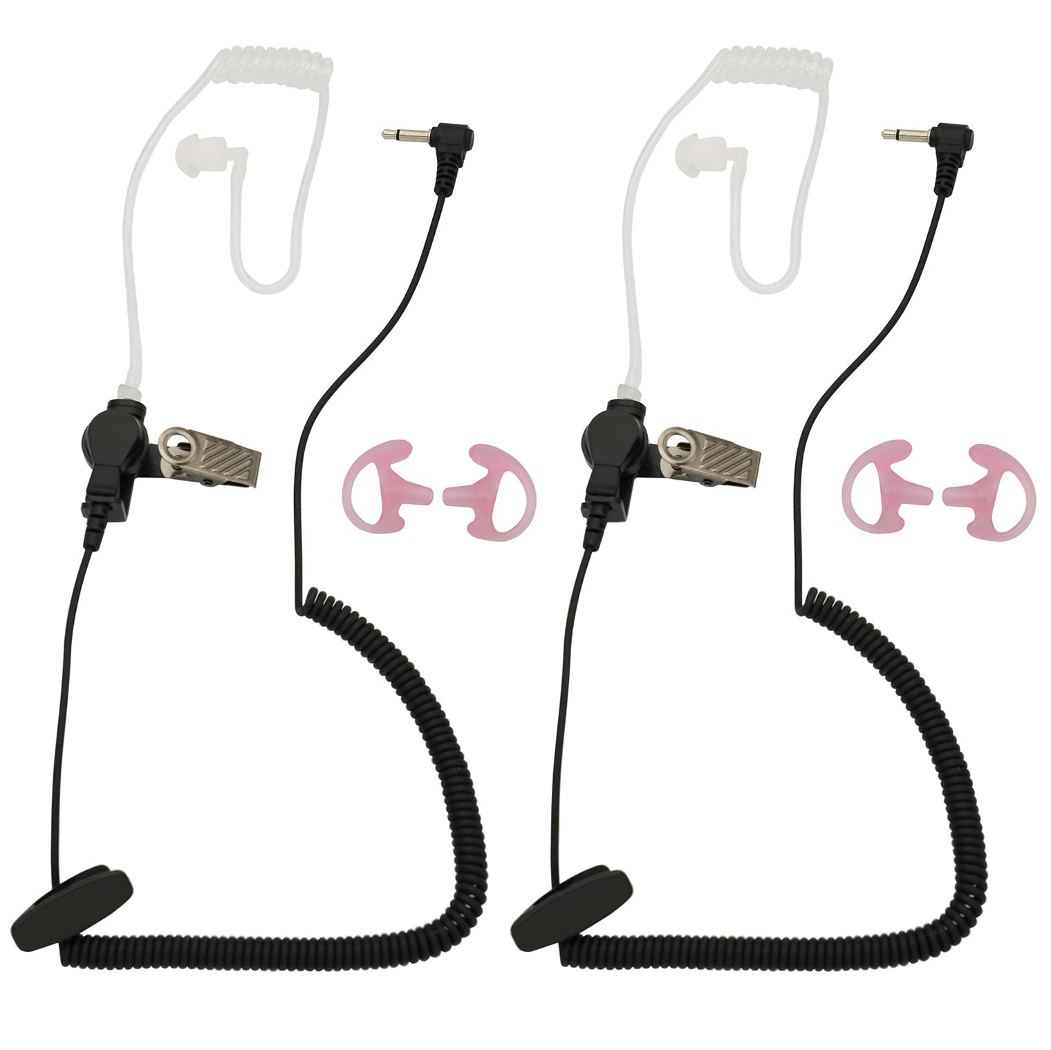 2Pcs 2.5Mm Receiver/Listen Only Surveillance Acoustic Tube Earpiece Headset Shoulder Mic With One Pair Medium Earmolds For Two W