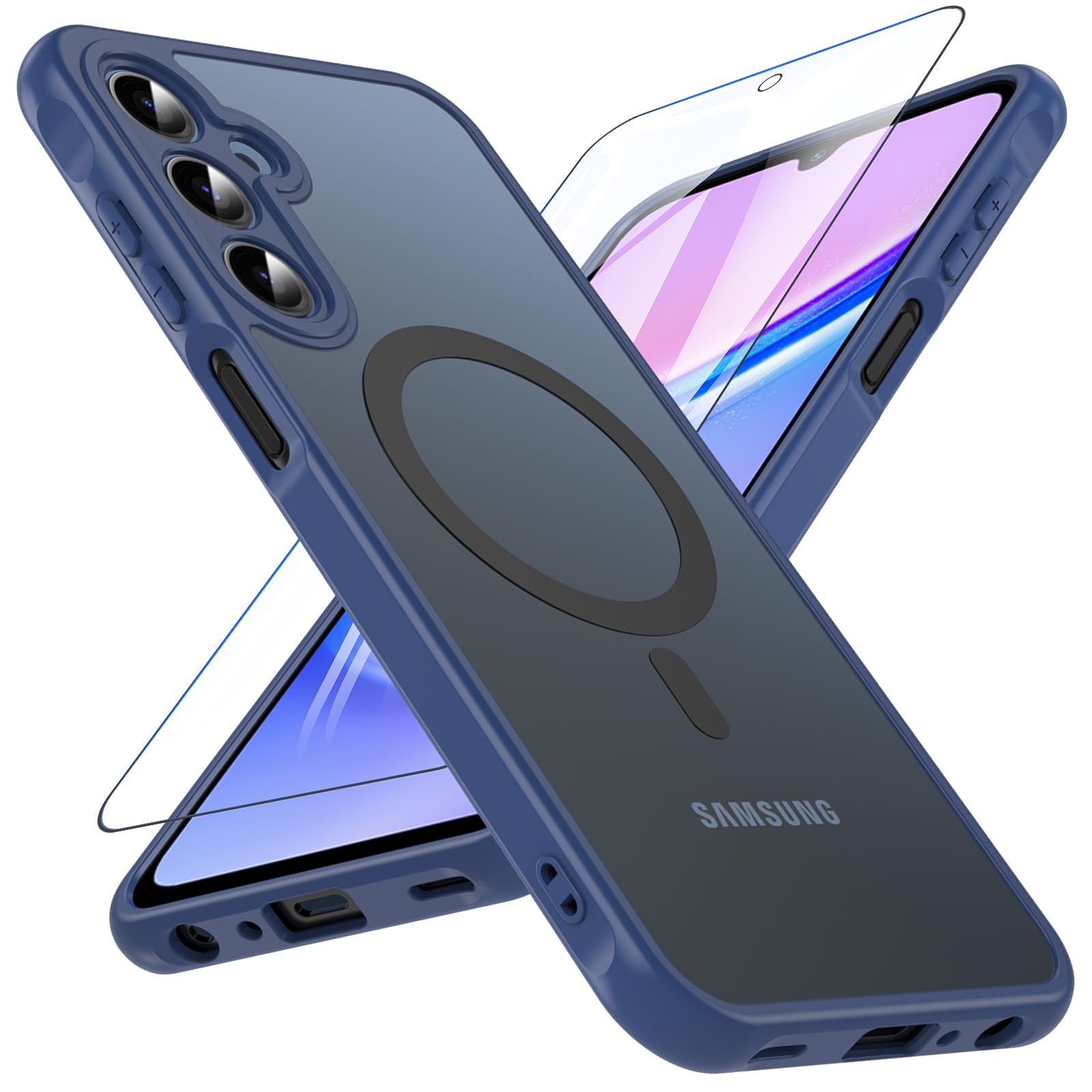 Owkey Galaxy A15 5G Phone Case,Magnetic Samsung Galaxy A15 5G Case For Magsafe With Tempered Glass Screen Protector,[Shockproof