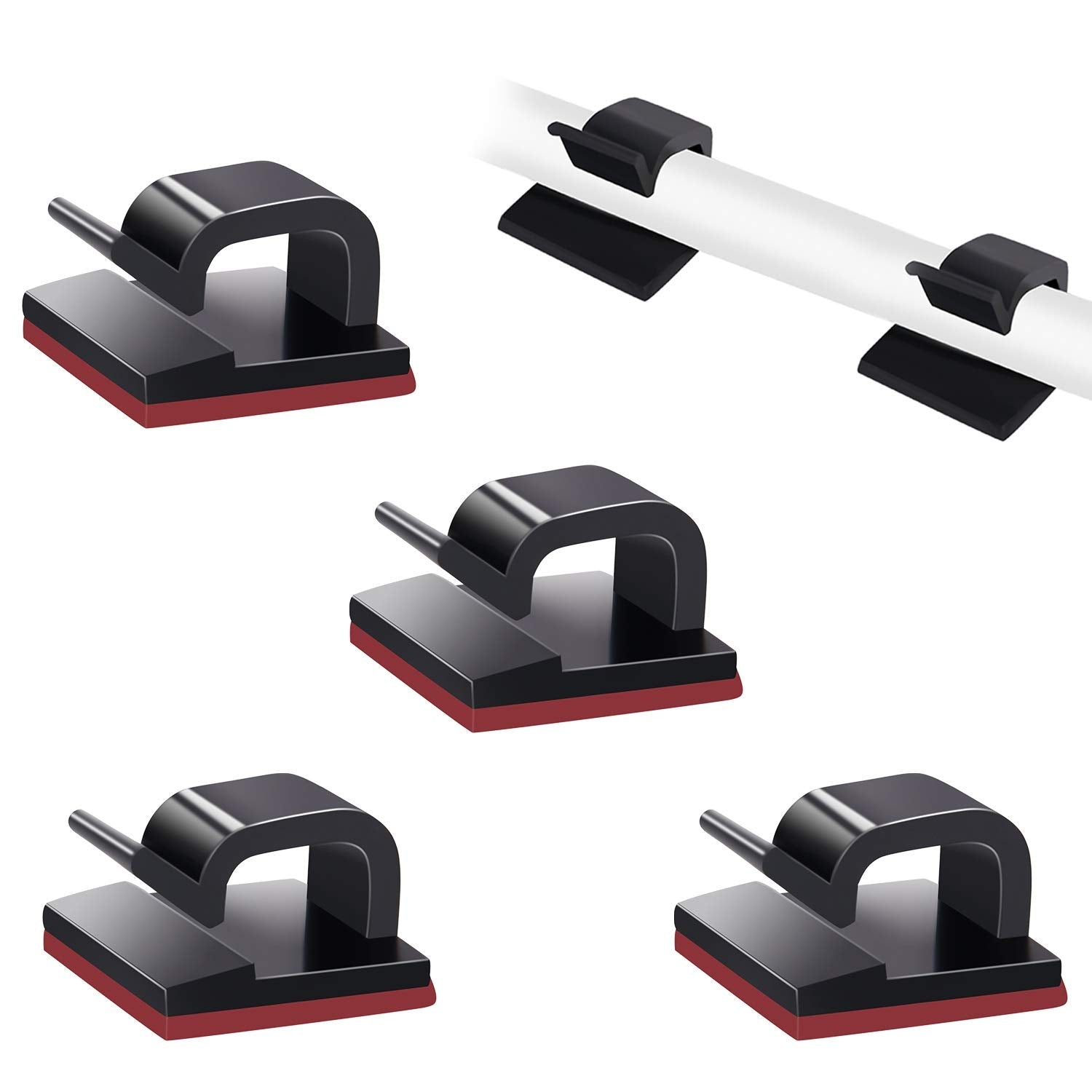 Soulwit 50 Pcs Self Adhesive Cable Management Clips, Cable Organizers Sticky Wire Clips Cord Holder For Tv Pc Laptop Ethernet Cable Desktop Home Office (Black)