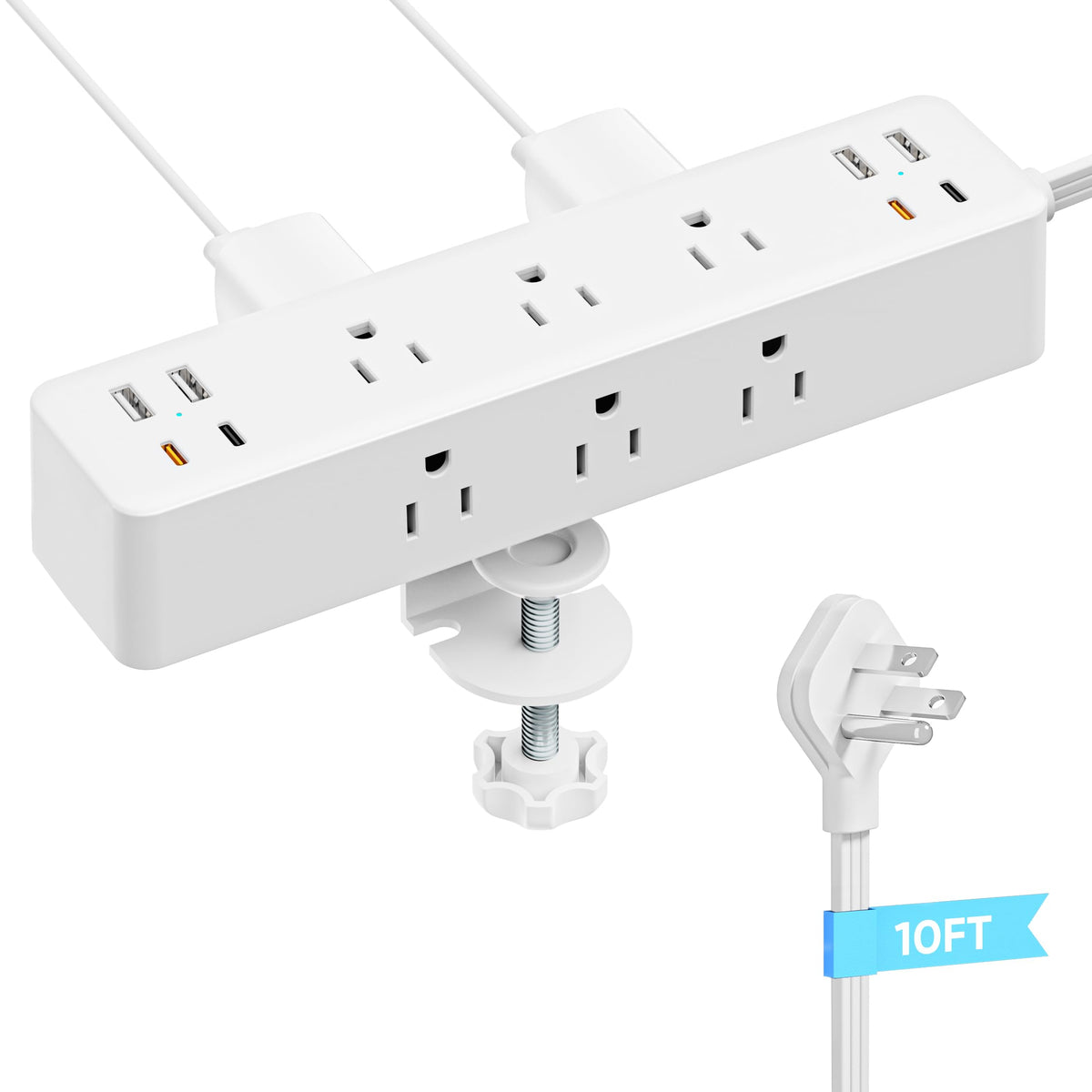 17-In-1 Desk Clamp Power Strip With 40W Fast Charging Station, Acozvin 10Ft Flat Plug Surge Protector, 9 Ac Outlets 8 Usb Ports(