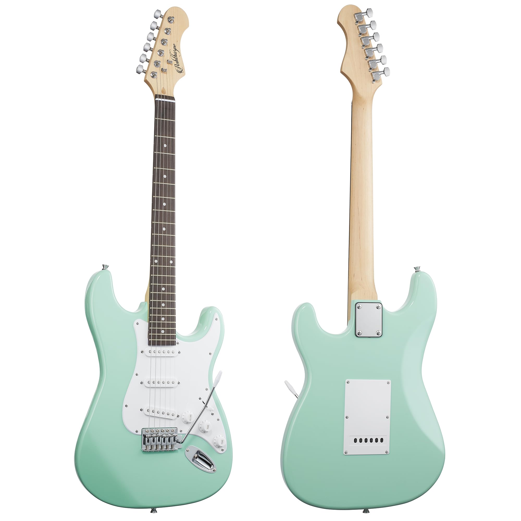 Ashthorpe 39 Inch Electric Guitar (Mint Green White), Full Size Guitar Kit With Padded Gig Bag, Tremolo Bar, Strap, Strings, Cab