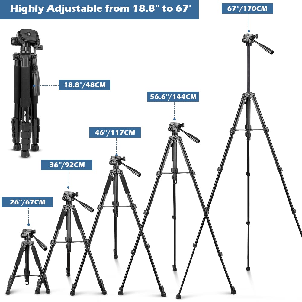 Ubeesize 67    Camera Tripod With Travel Bag, Cell Phone Tripod With Bluetooth Remote And Phone Holder, Compatible With All Came
