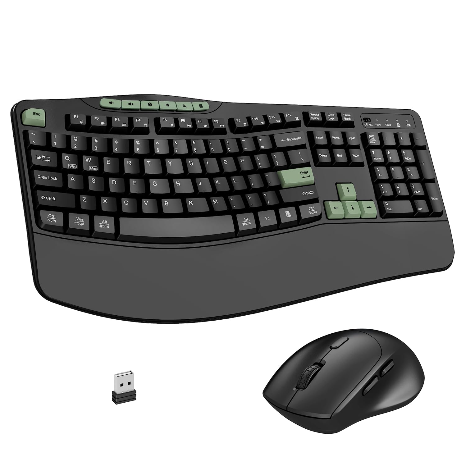Wireless Keyboard and Mouse Combo, 2.4G Ergonomic Wave Keys(AvocadoGreen)
