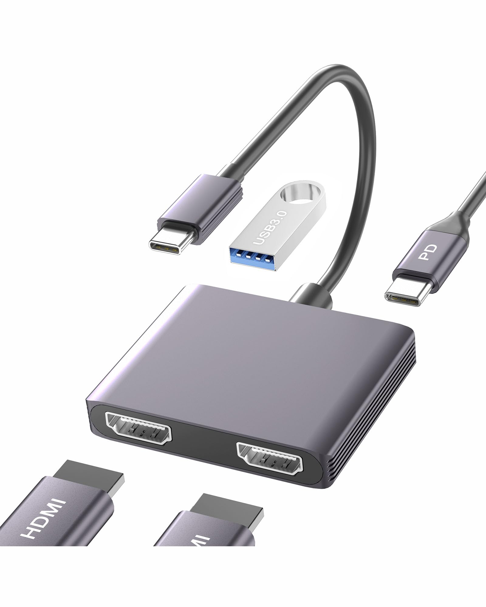 Dnkeaur Dual Monitor Adapter - USB C to HDMI Adapter, Docking Station for Laptop, HDMI Splitter for Extended Display