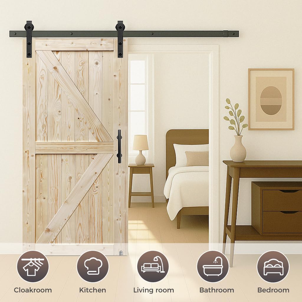 S&Z Tophand 30In X 84In Barn Door, 20-60 In Unfinished British Brace Barn Door/Modern Style/Solid Wood/Simple Assembly Is Requir