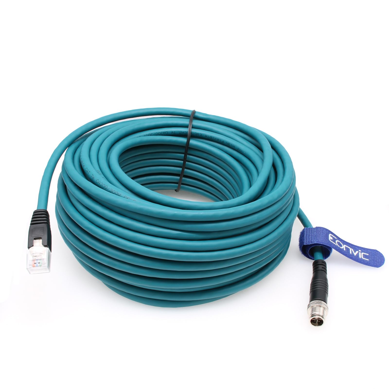 Eonvic Ethernet Shielded Cable M12 X Type 8 Position To Rj45 Cat 7E Waterproof Industrial Network High Flex Cable For Cognex (30M, Blue)