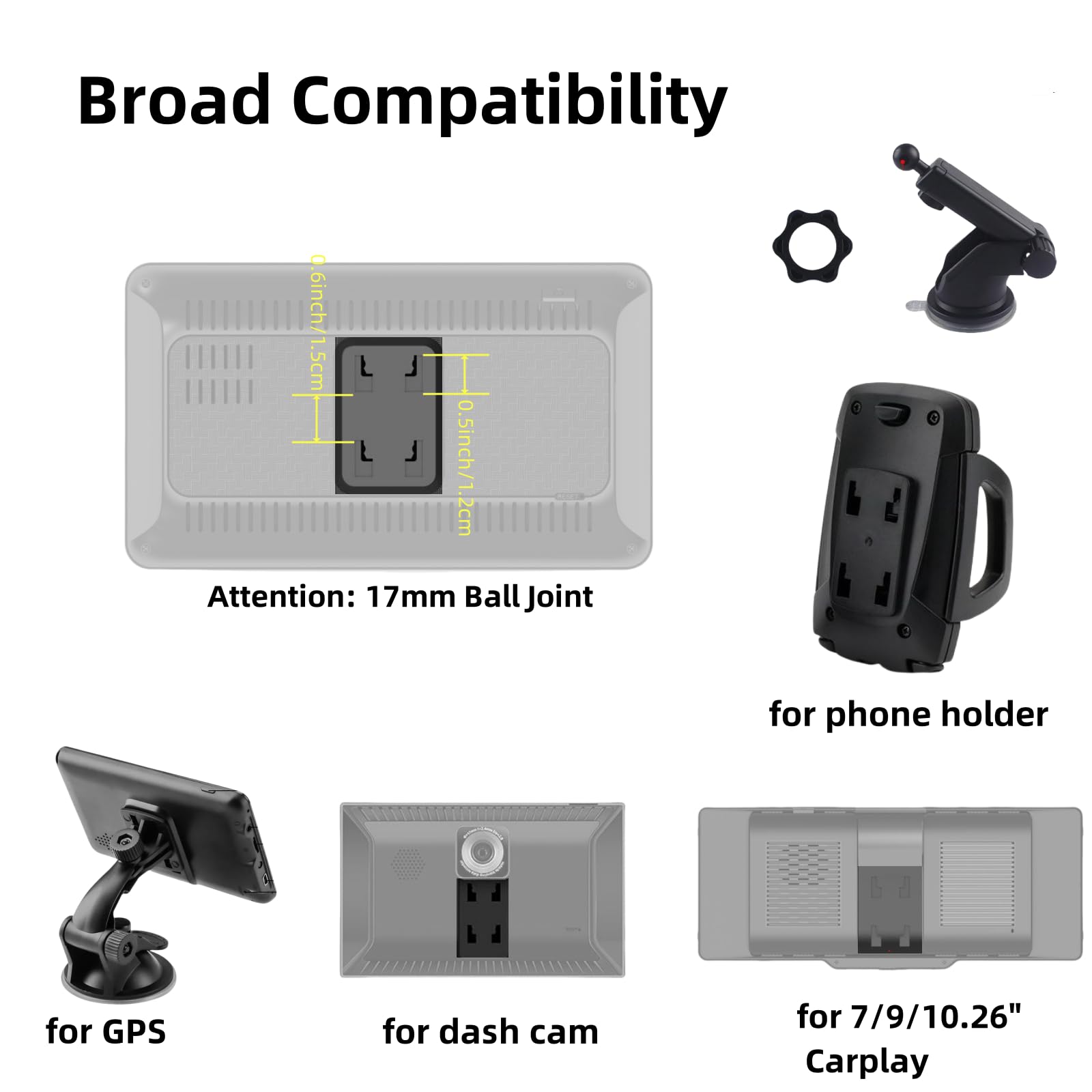 Epronic Flexible Dashboard Suction Cup Bracket Mount For Carplay Screen Monitor, Compatible With Most 7Inch 9Inch 9.3 Inch 10.26