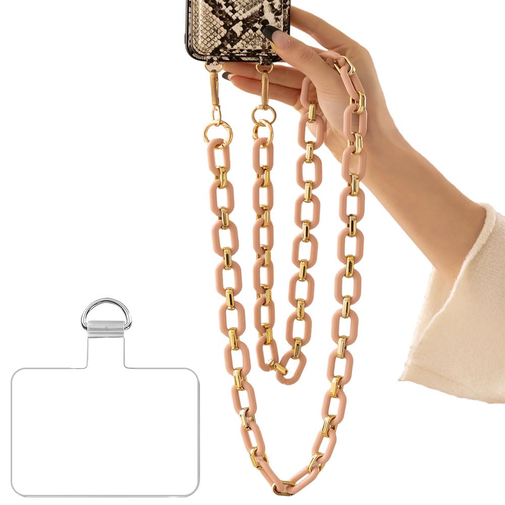 Turkalla Phone Crossbody Chain Cell Phone Lanyard,Acrylic Shouder Strap Universal Phone Chain Strap with Phone Tether Patches Co