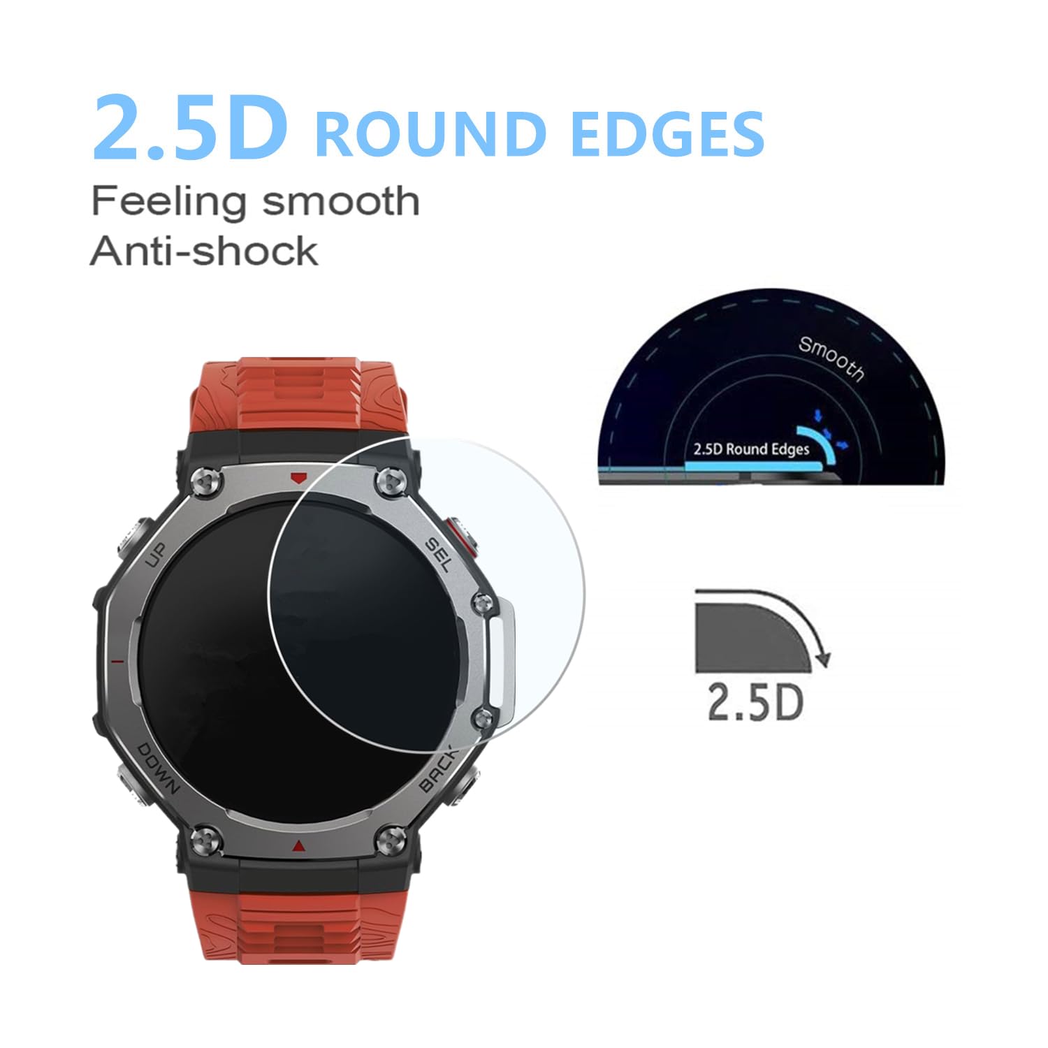 Aemus Screen Protector Compatible For Amazfit T-Rex 3 Rugged/Military Smart Watch (3 Pack) Tempered Glass Protector Clear Film