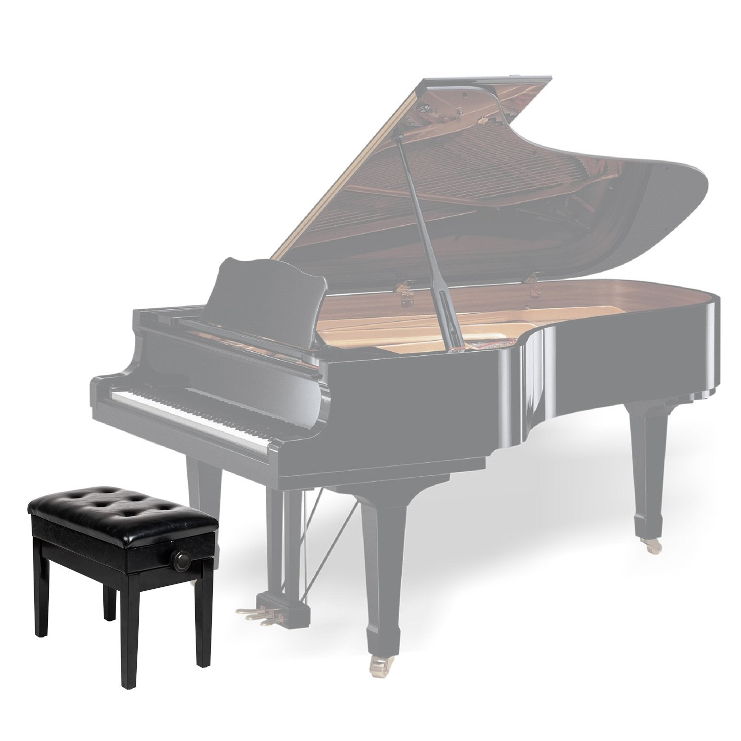 Bonnlo Adjustable Black Piano Bench With Storage Faux Leather Wooden Piano Stool With Padded Cushion