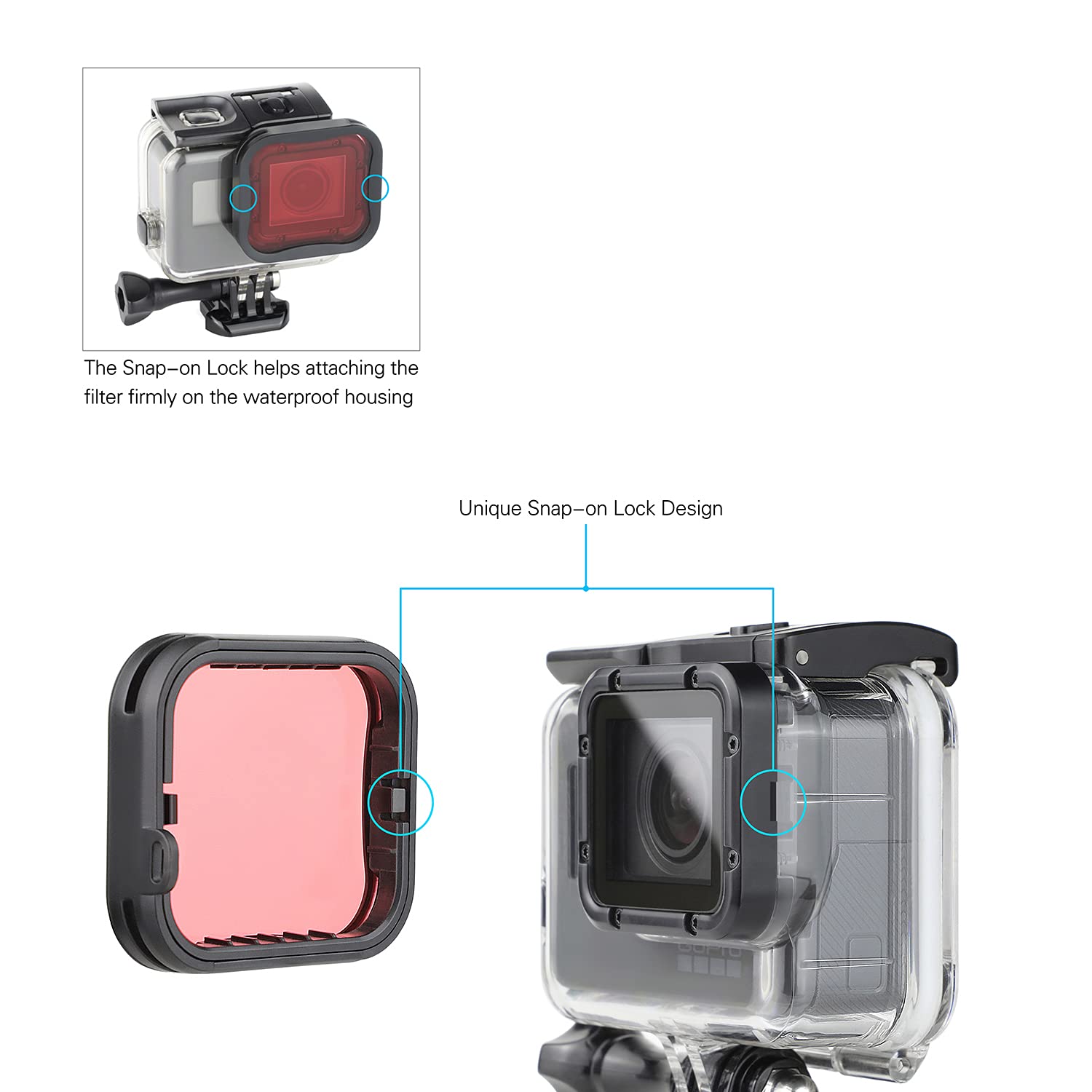SOONSUN Waterproof Housing Case 4 Dive Filters for GoPro Hero 7 6 5 Black, Hero (2018) - 147ft Submersible Clear Plastic