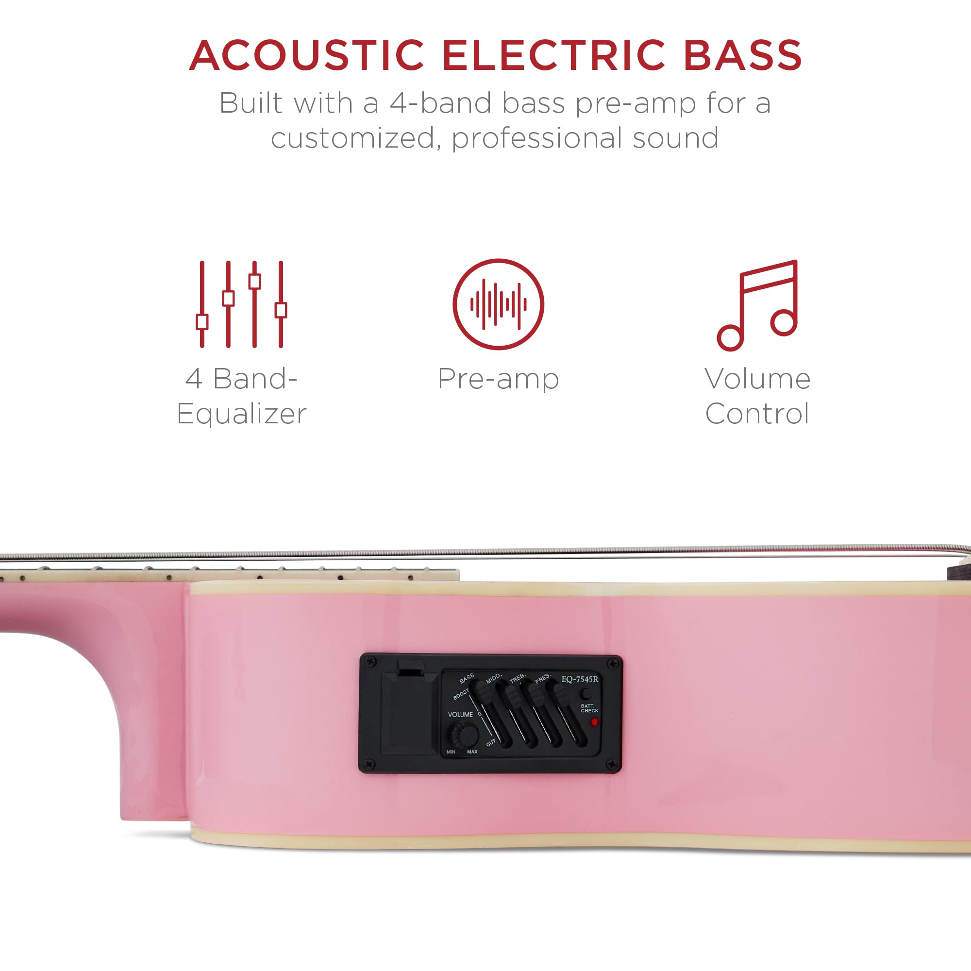 Best Choice Products Acoustic Electric Bass Guitar, Full Size 4 String, Fretted Bass Guitar W/Padded Gig Bag   Pink