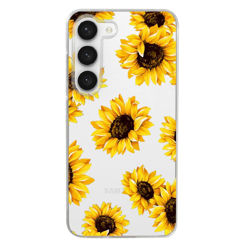 Blingy'S Samsung Galaxy S23 Case, Cute Sunflower Design Lovely Floral Style Transparent Soft Tpu Protective Clear Case Compatibl