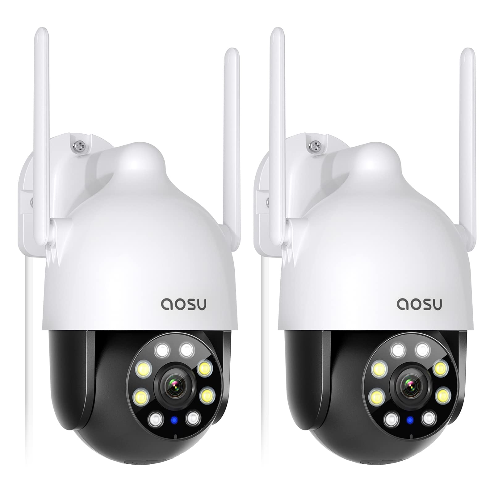 Aosu 2K Security Camera 2Pack With Motion Tracking, 360�Pan Tilt View Security Camera, Spotlight & Siren, 2.4G Wifi, 2 Way Audio, Full Color Night Vision Security Camera, Waterproof Outdoor Camera
