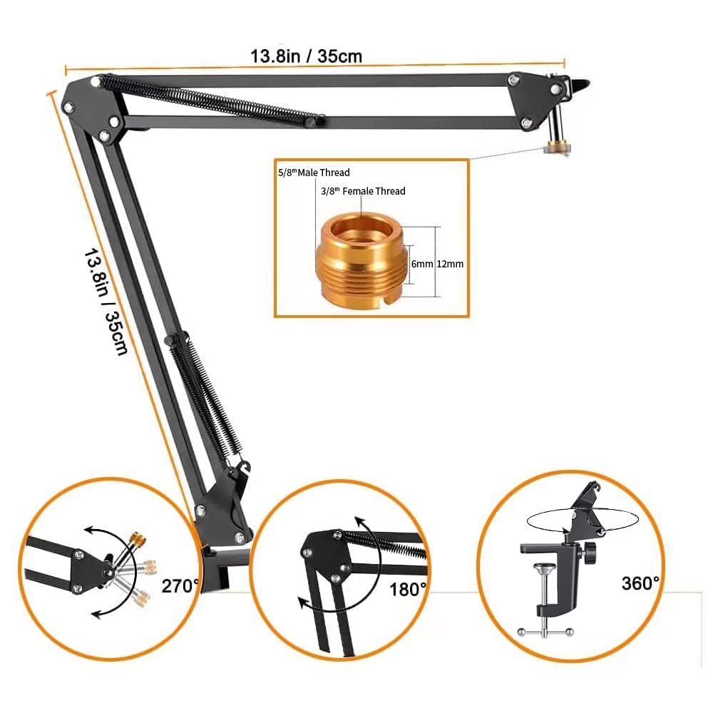 Snowball Mic Boom Arm   Heavy Duty Mic Boom Arm Desk Mount Adjustable Suspension Mic Stand Compatible With Audio Technica At2020