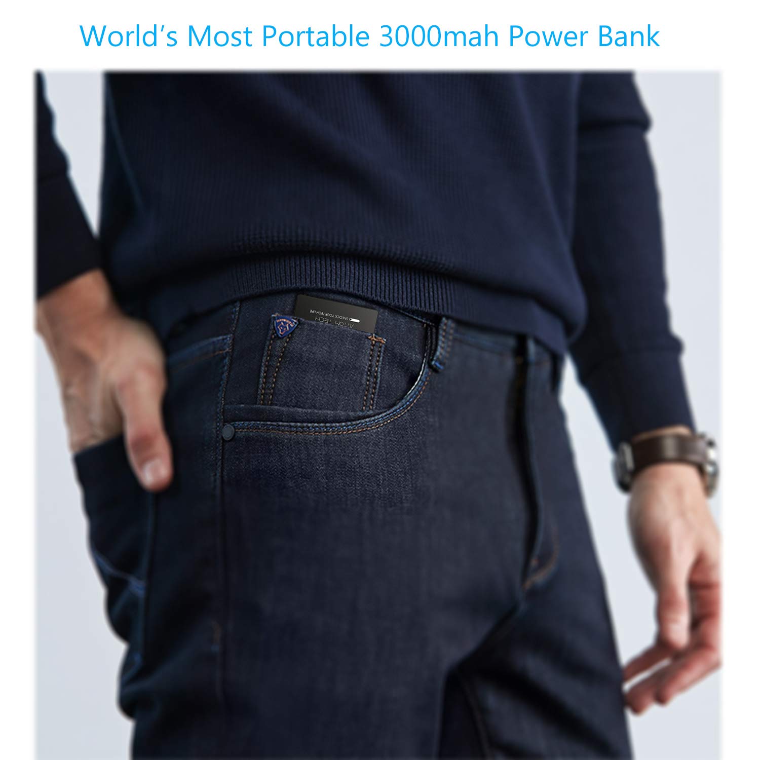 Attom Tech Dual Usb Output Super Slim Power Bank Ultra Thin, Attom Tech 3000Mah Portable Charger Mini External Phone Battery Pac