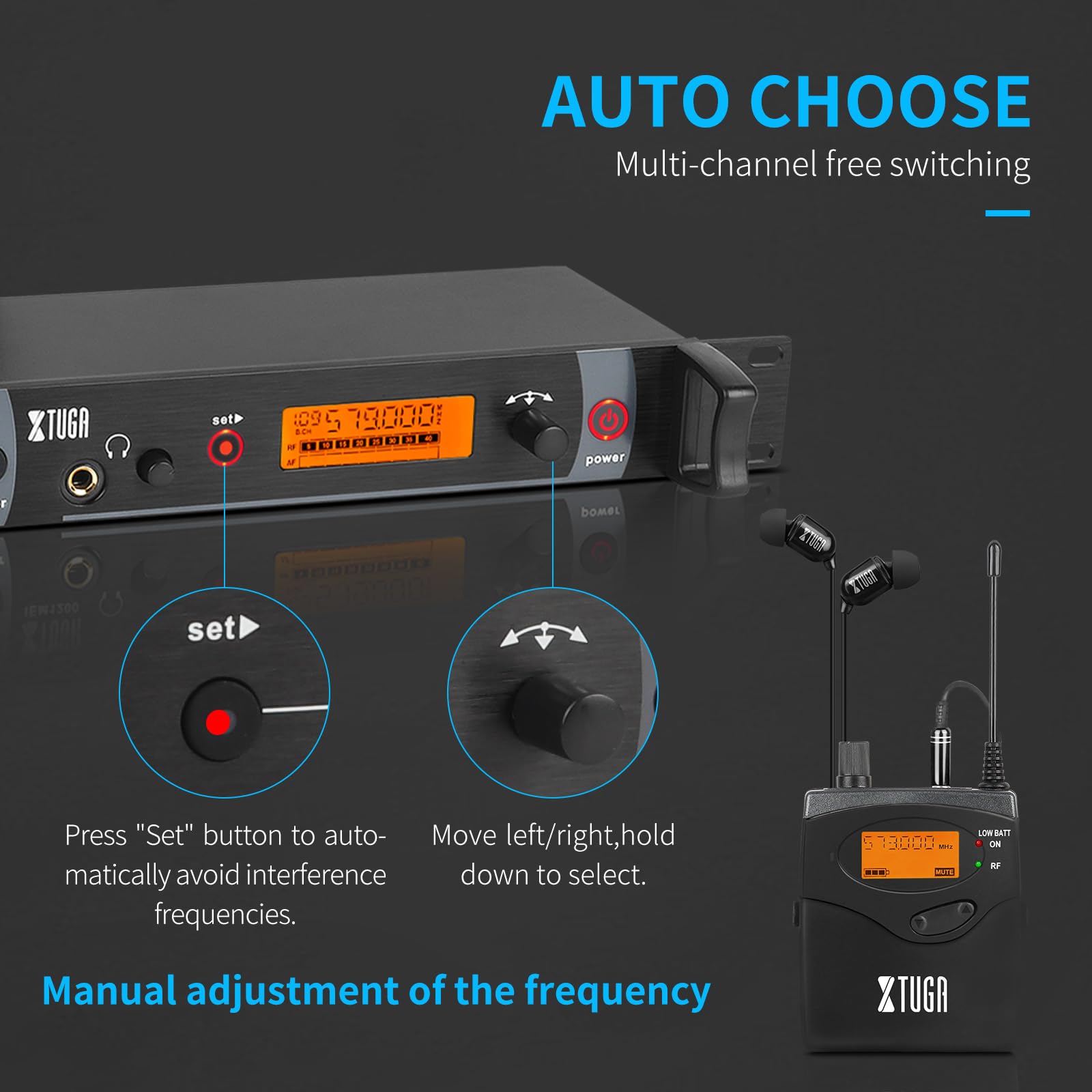 Xtuga Rw2080 Wireless In Ear Monitor System 8 Bodypacks Uhf Iem System, 2 * 40 Frequencies Mono Design Stage Monitors Earphone,