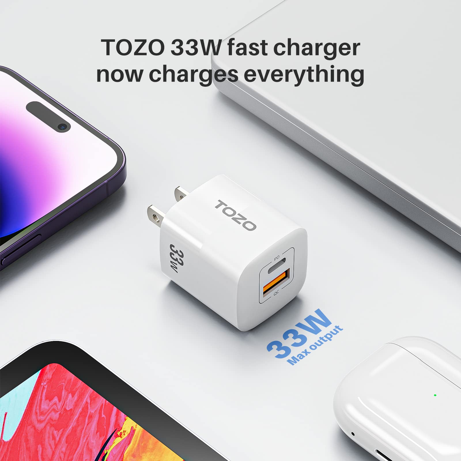 Tozo C3 Usb C 33W Compact Fast Wall Charger Pd Power Adapter 2 Ports Compatible For Usb C Iphone14/13/12/Pro/Pro Max,Samsung S22