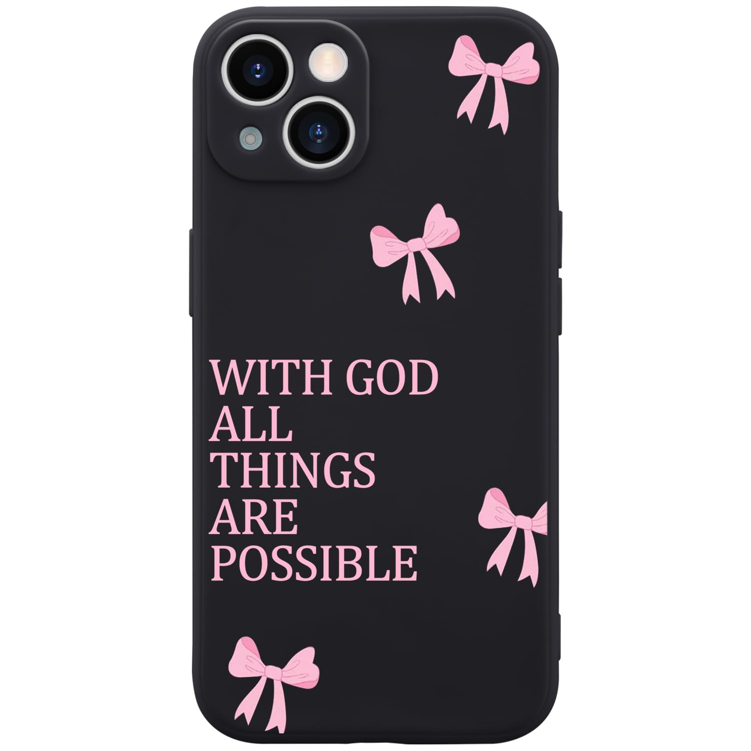 Wihytec Black Phone Case Cover for iPhone 11 God Slogan with Pink Bow Case Cover Liquid Silicone Soft Gel Rubber Matt Phone Cove