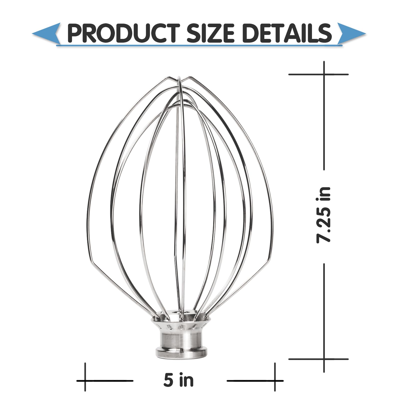 Moloudan Stainless Steel Whisk Attachment for KitchenAid 5 Quart Bowl-Lift Mixer, Heavy Duty, Dishwasher Safe, K5AWW Replacement Wire Whip