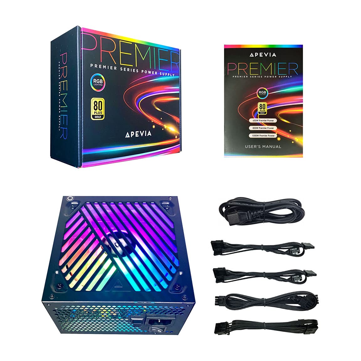 Apevia Atx Pm850W Premier 850W (No Pcie 5.0 & Gen 5 12Vhpwr Connector) 80+ Gold Certified Active Pfc Atx Semi Modular Gaming Power Supply With 366 Rgb Light Modes