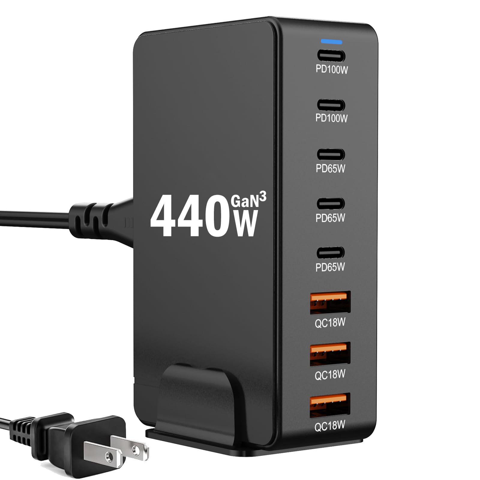 USB C Charger Block Charging Station 440W GAN3, 100W Laptop Charger Multi Port Charging Station 8 Port Hub Brick Compatible with