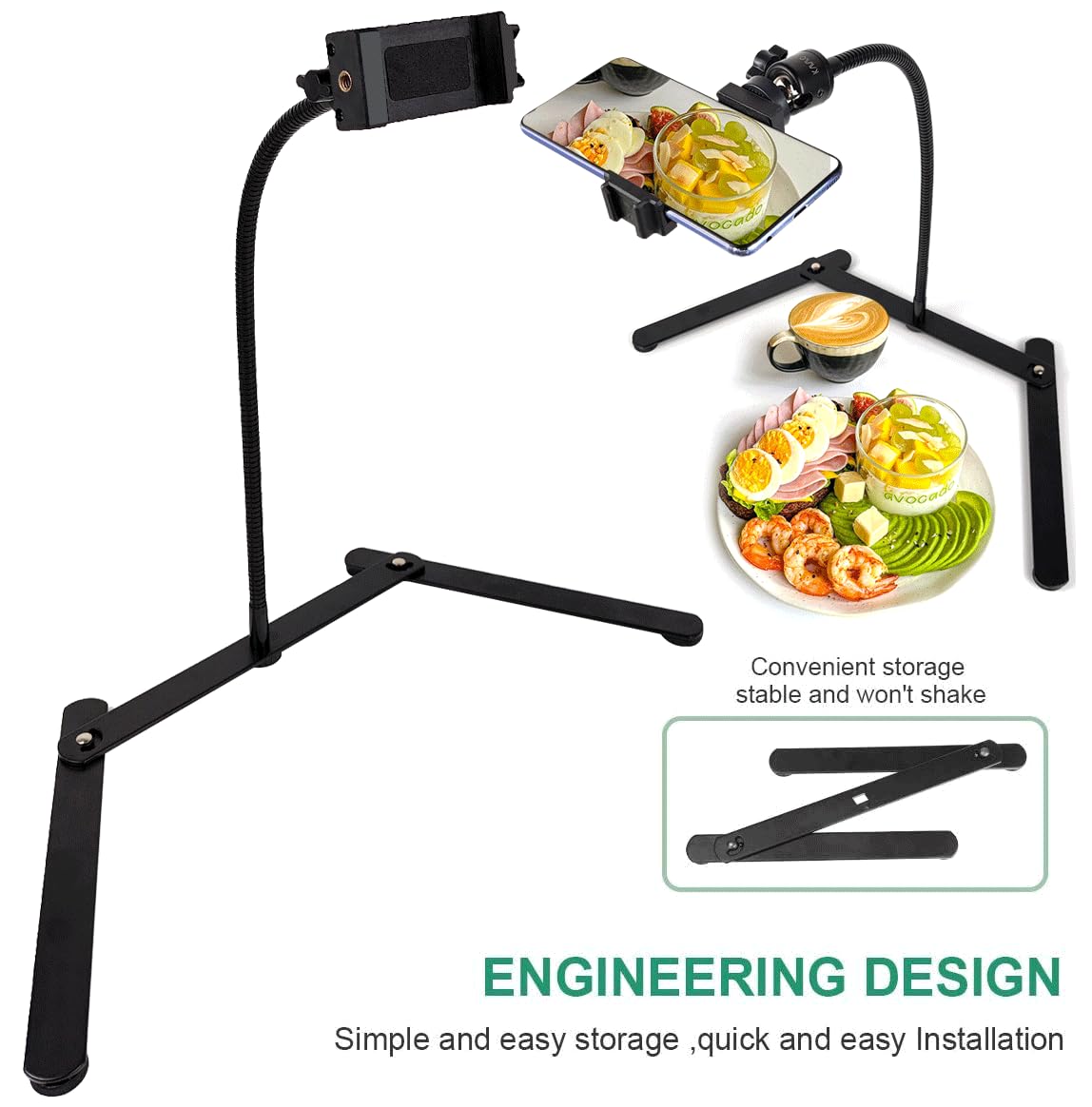 Kavavo Adjustable Gooseneck Cellphone Holder,Overhead Phone Mount,Table Top Teaching Online Stand For Live Streaming And Online